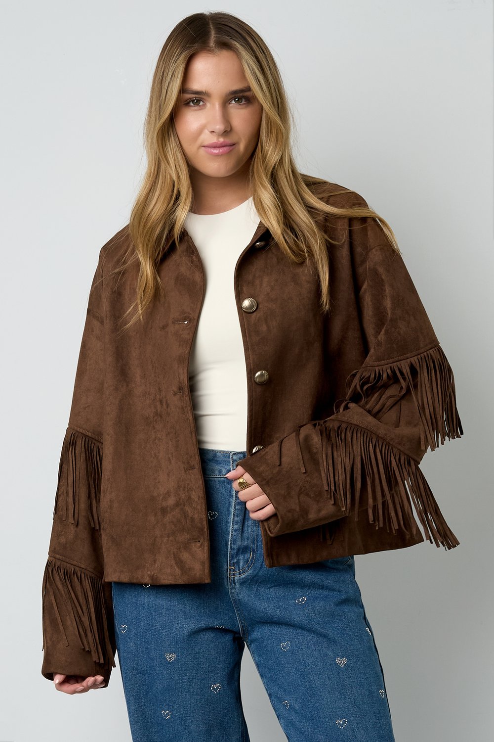 Suede-look jacket with fringes h5Picture7